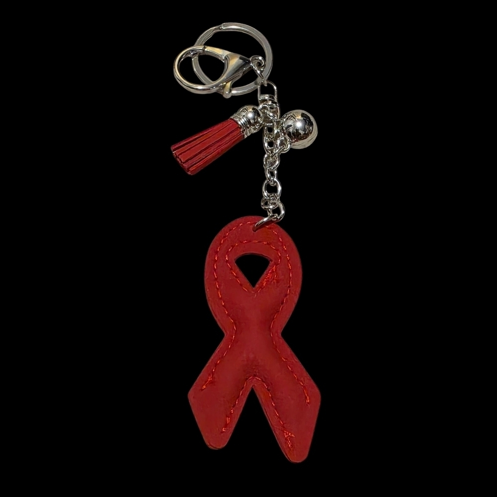Red Rhinestone Heart Awareness Ribbon Bag Charm | Keychain - Picture 2 of 2